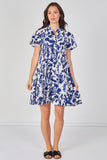 8Pcs Blue Floral Print Tiered Mini Dress