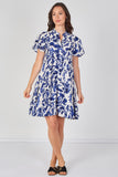 8Pcs Blue Floral Print Tiered Mini Dress