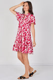 8Pcs Fuchsia Floral Print Tiered Mini Dress