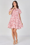 8Pcs Coral Leaf Print Tiered Mini Dress