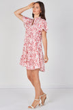 8Pcs Coral Leaf Print Tiered Mini Dress