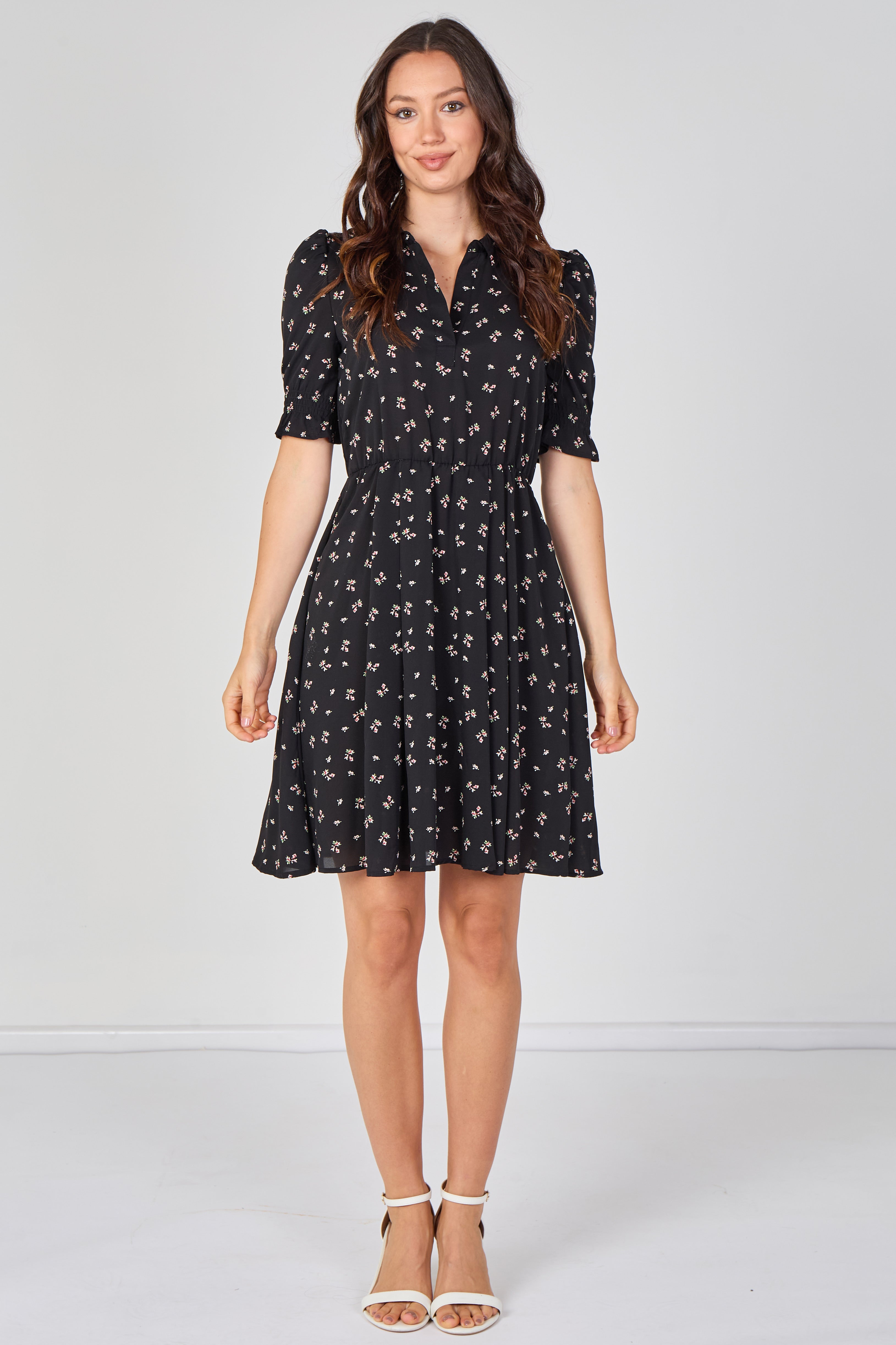 8Pcs Black Ditsy Floral Tea Dress
