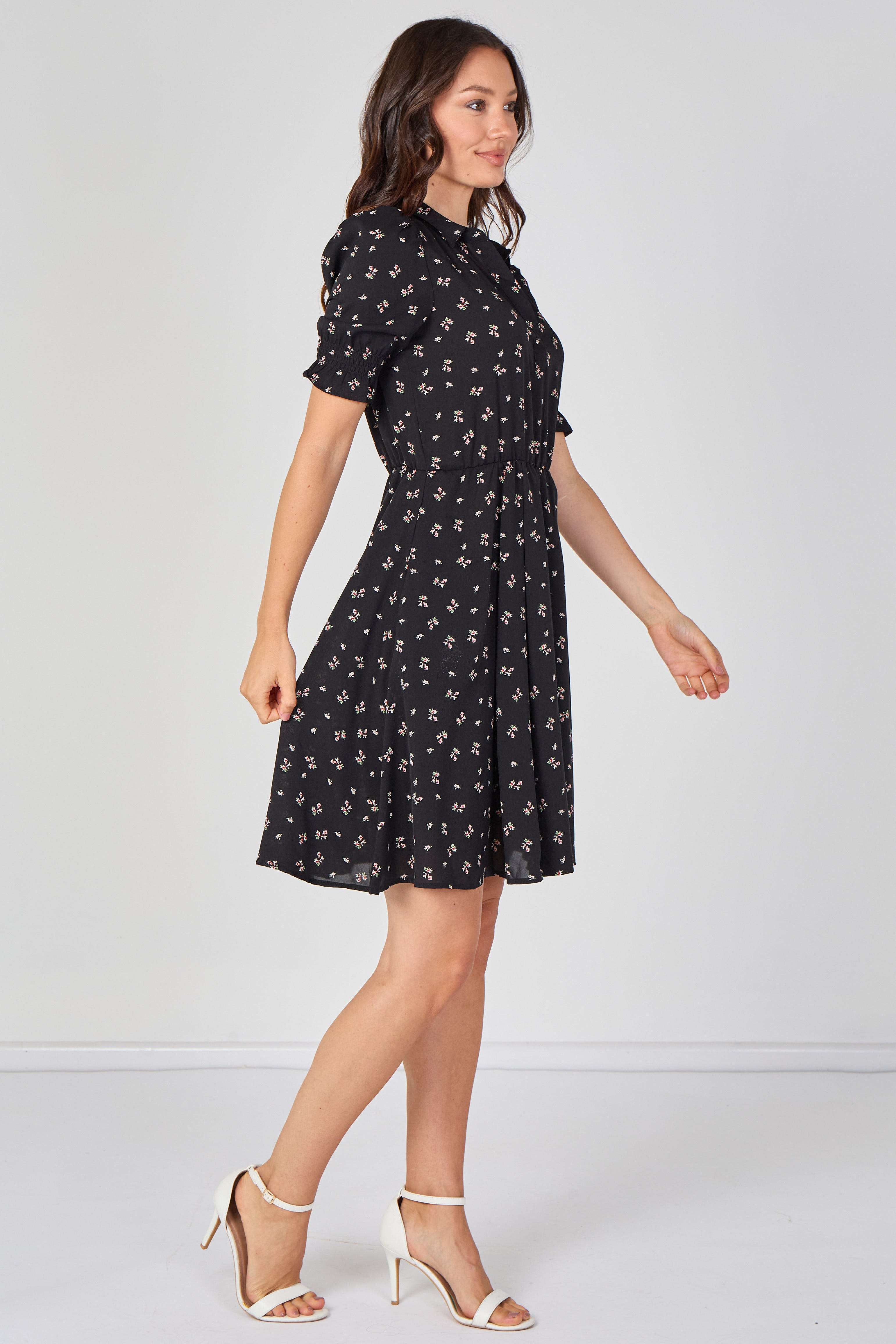 8Pcs Black Ditsy Floral Tea Dress