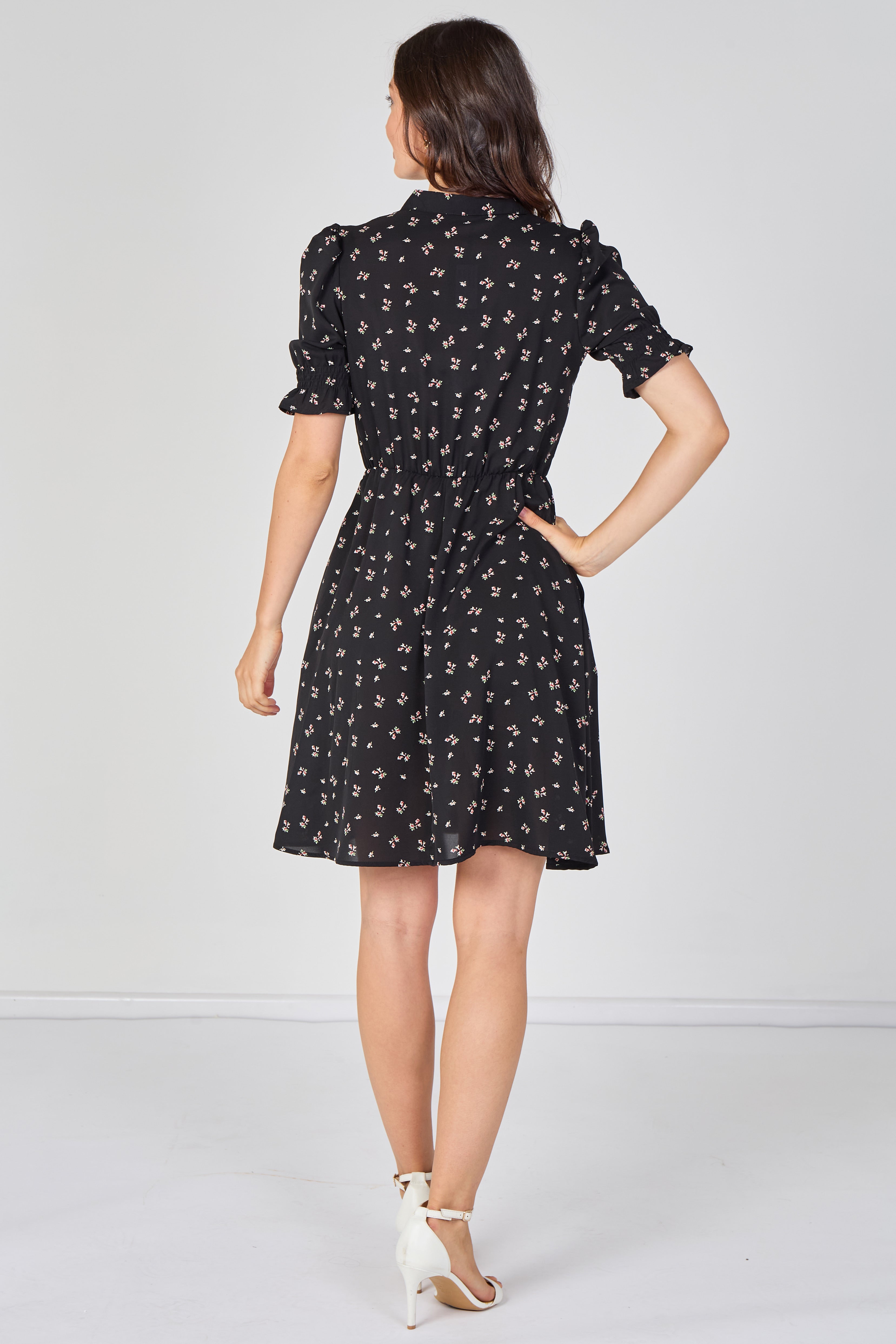 8Pcs Black Ditsy Floral Tea Dress