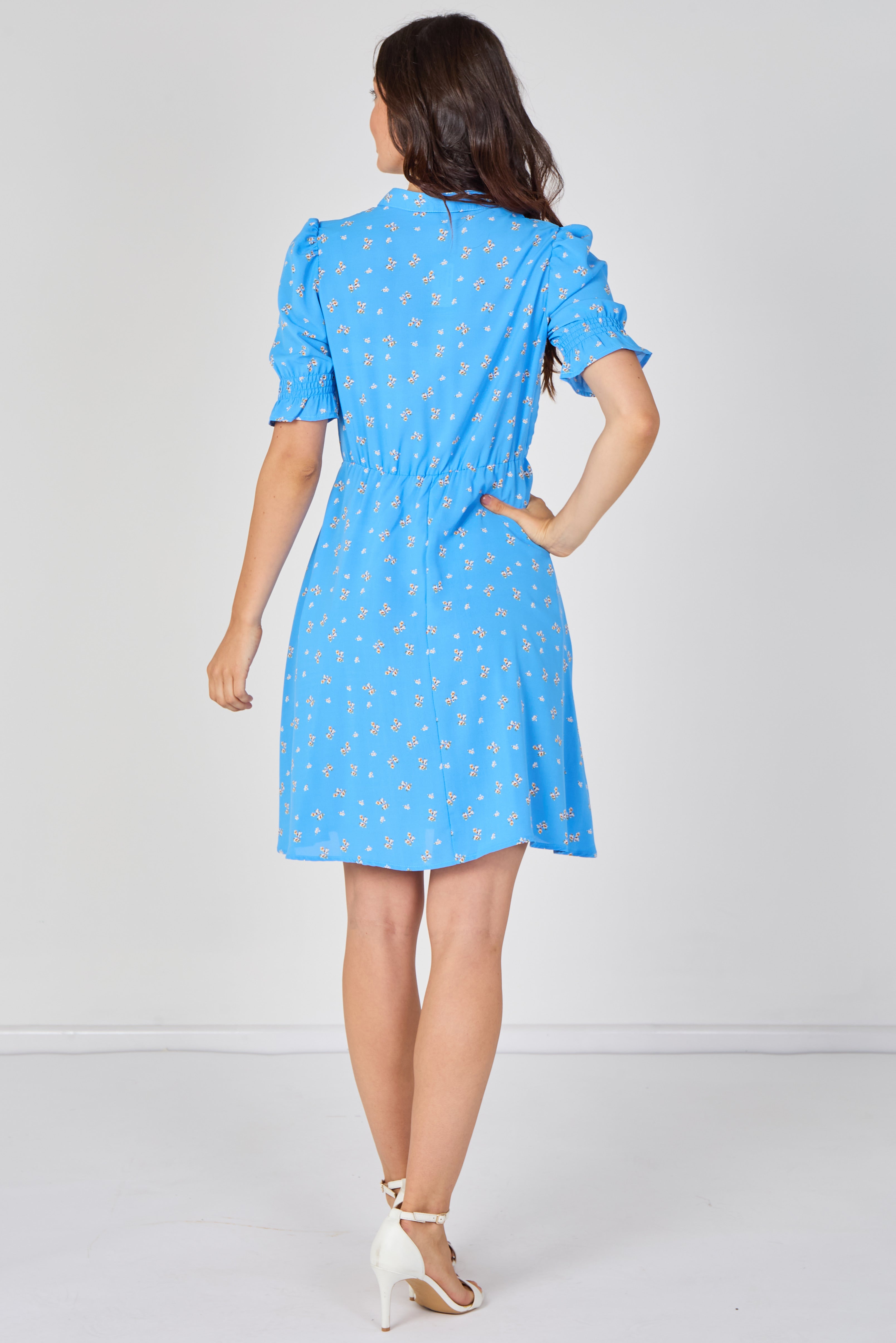 8Pcs Sky Blue Ditsy Floral Tea Dress