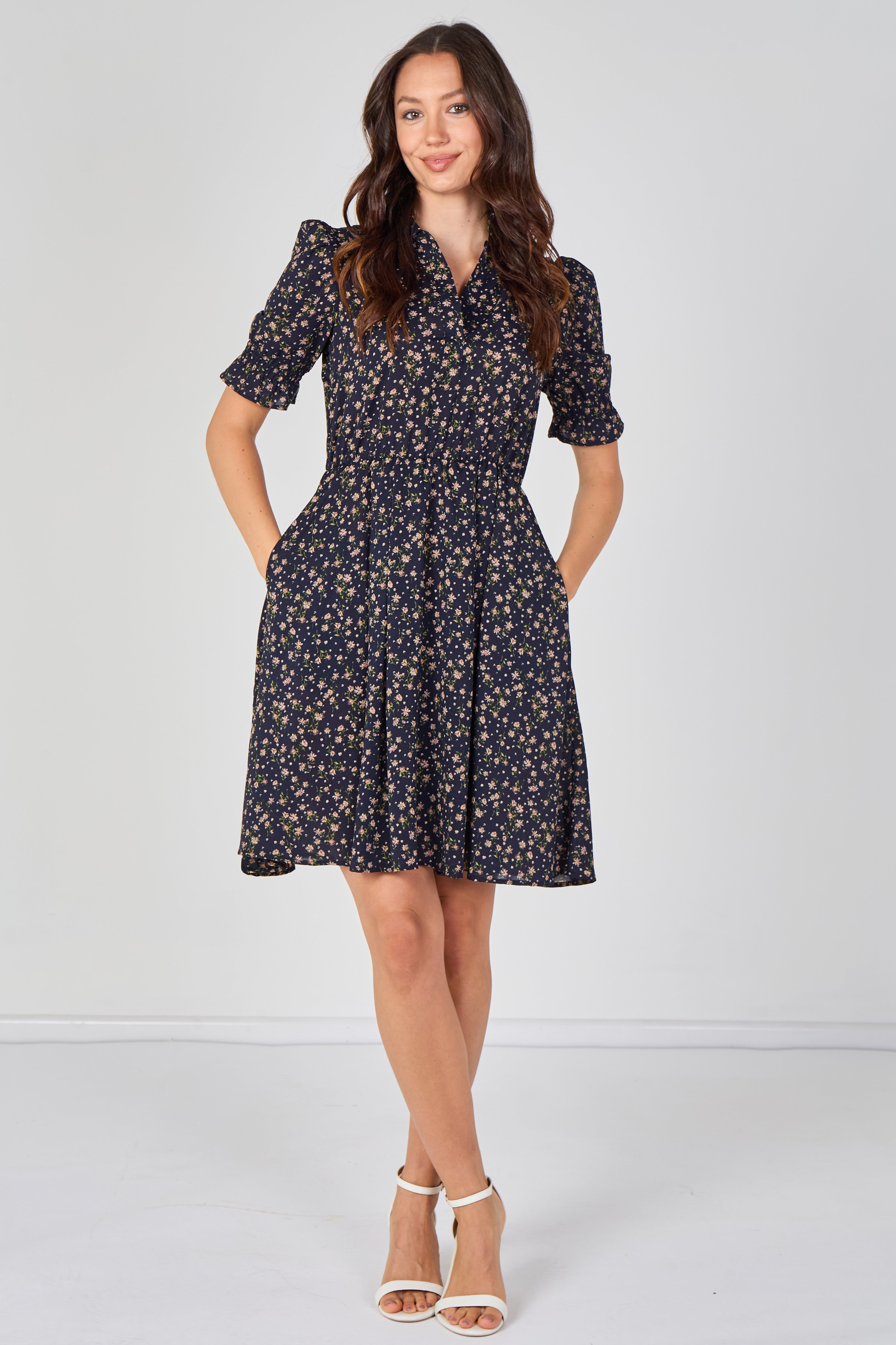 8Pcs Navy Ditsy Floral Tea Dress