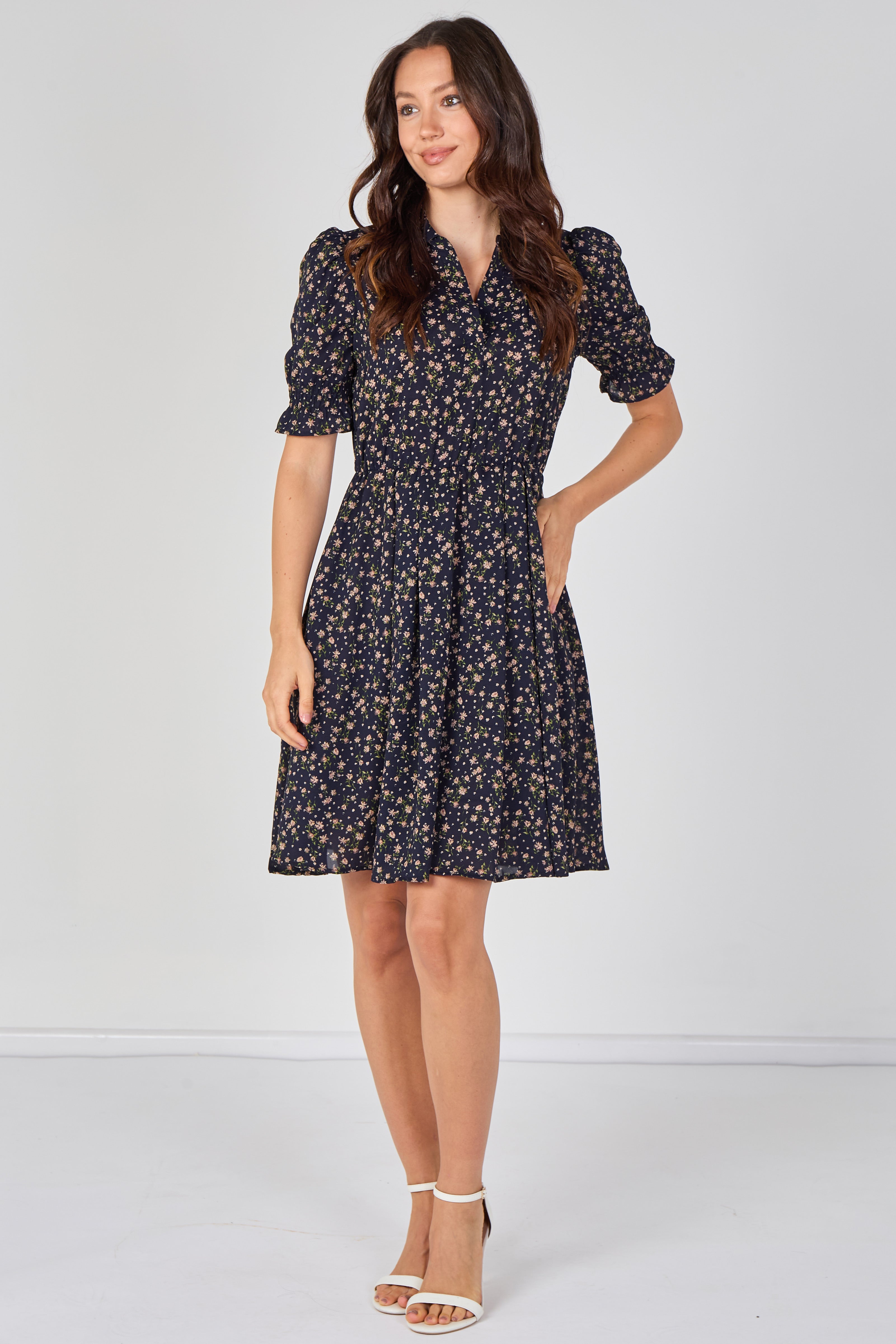 8Pcs Navy Ditsy Floral Tea Dress