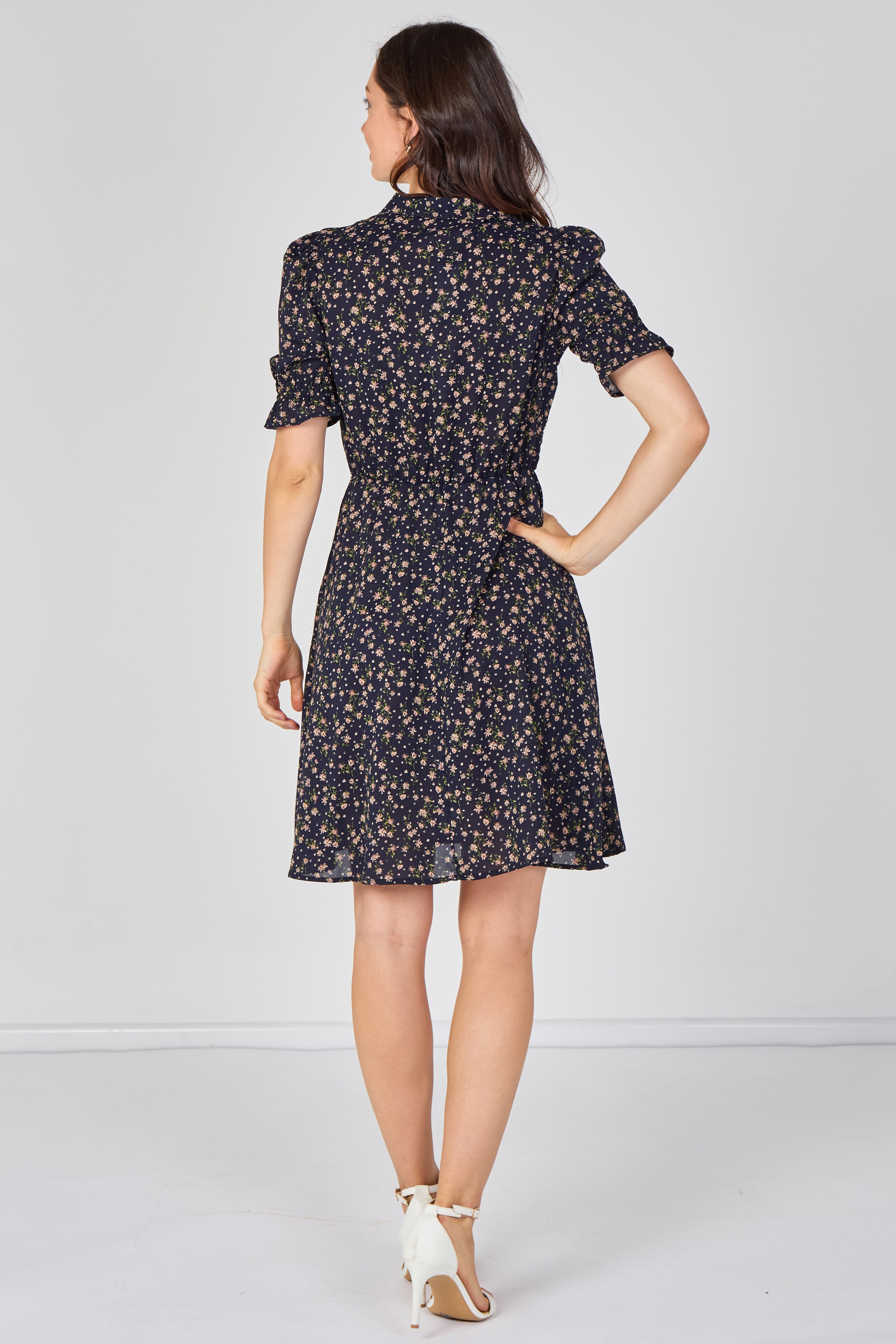 8Pcs Navy Ditsy Floral Tea Dress