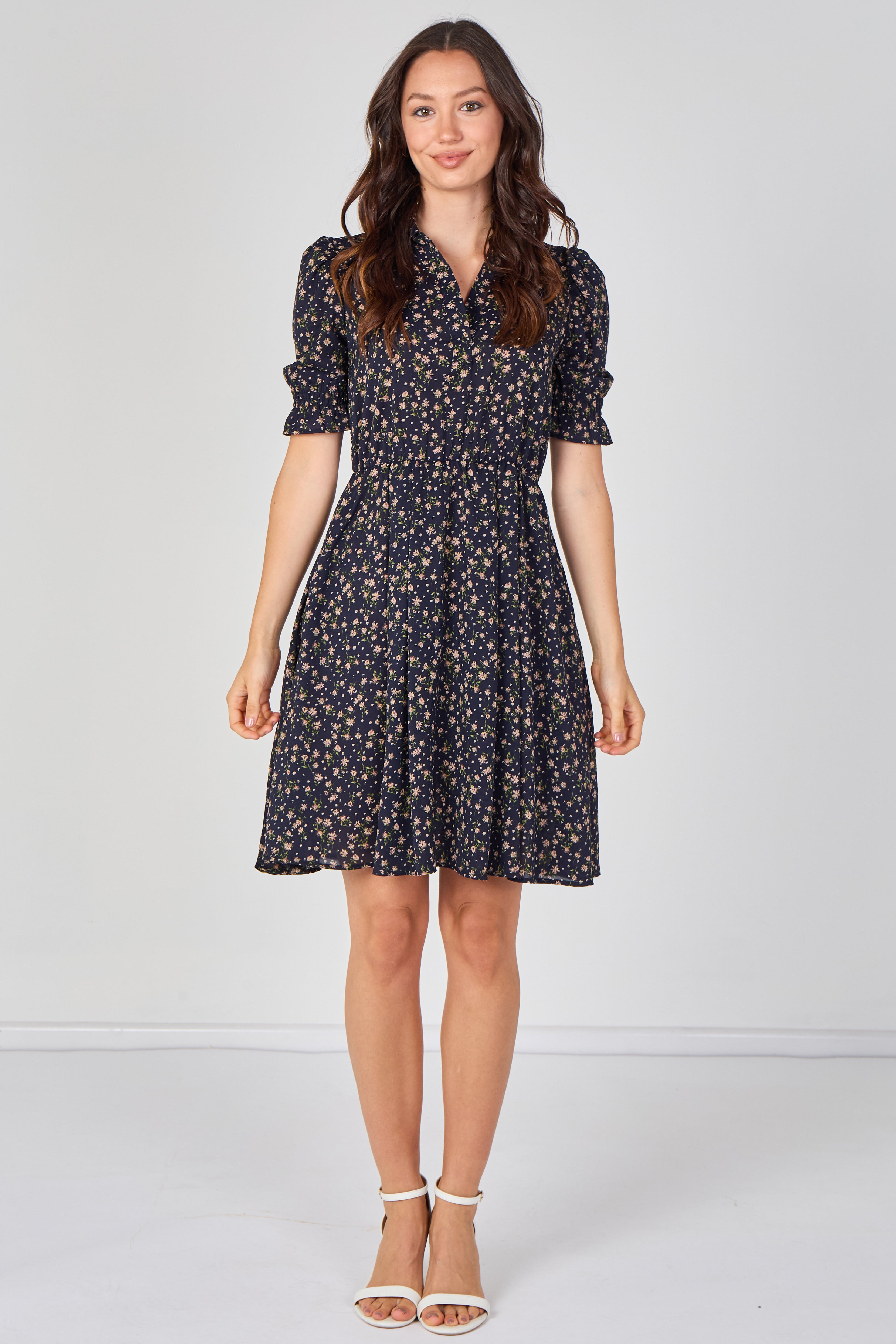 8Pcs Navy Ditsy Floral Tea Dress