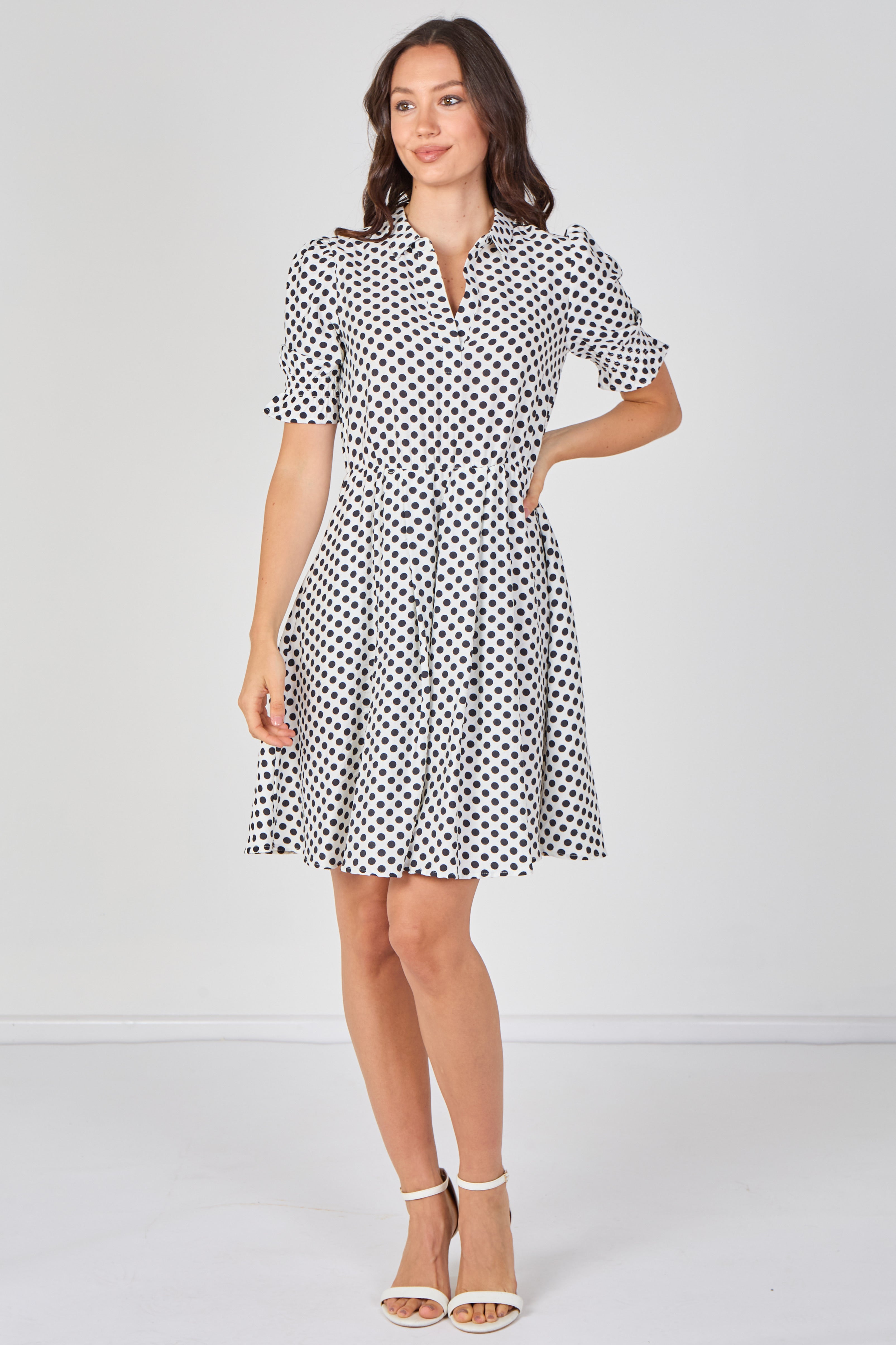 8Pcs Ivory Black Polka Dot Tea Dress