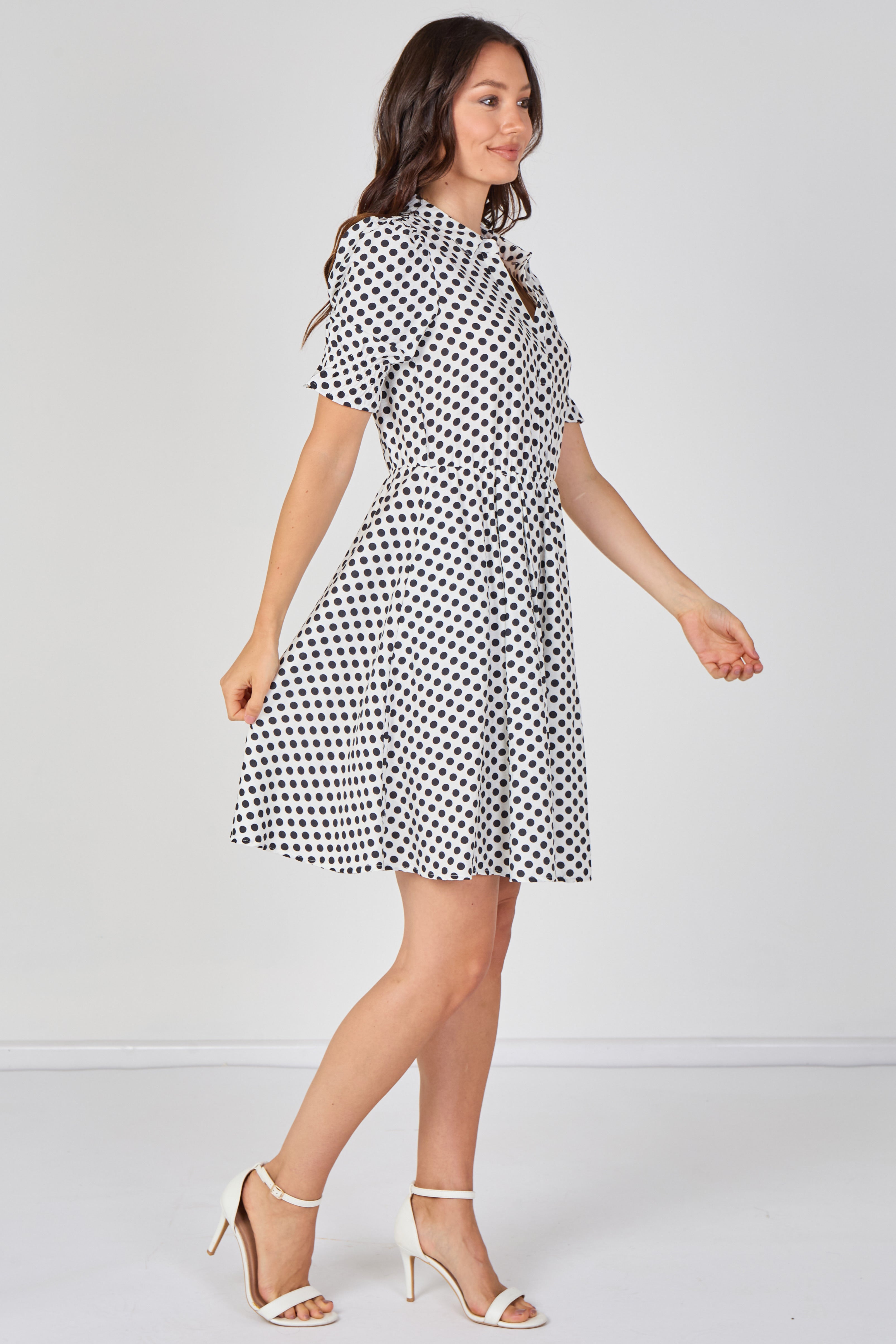 8Pcs Ivory Black Polka Dot Tea Dress