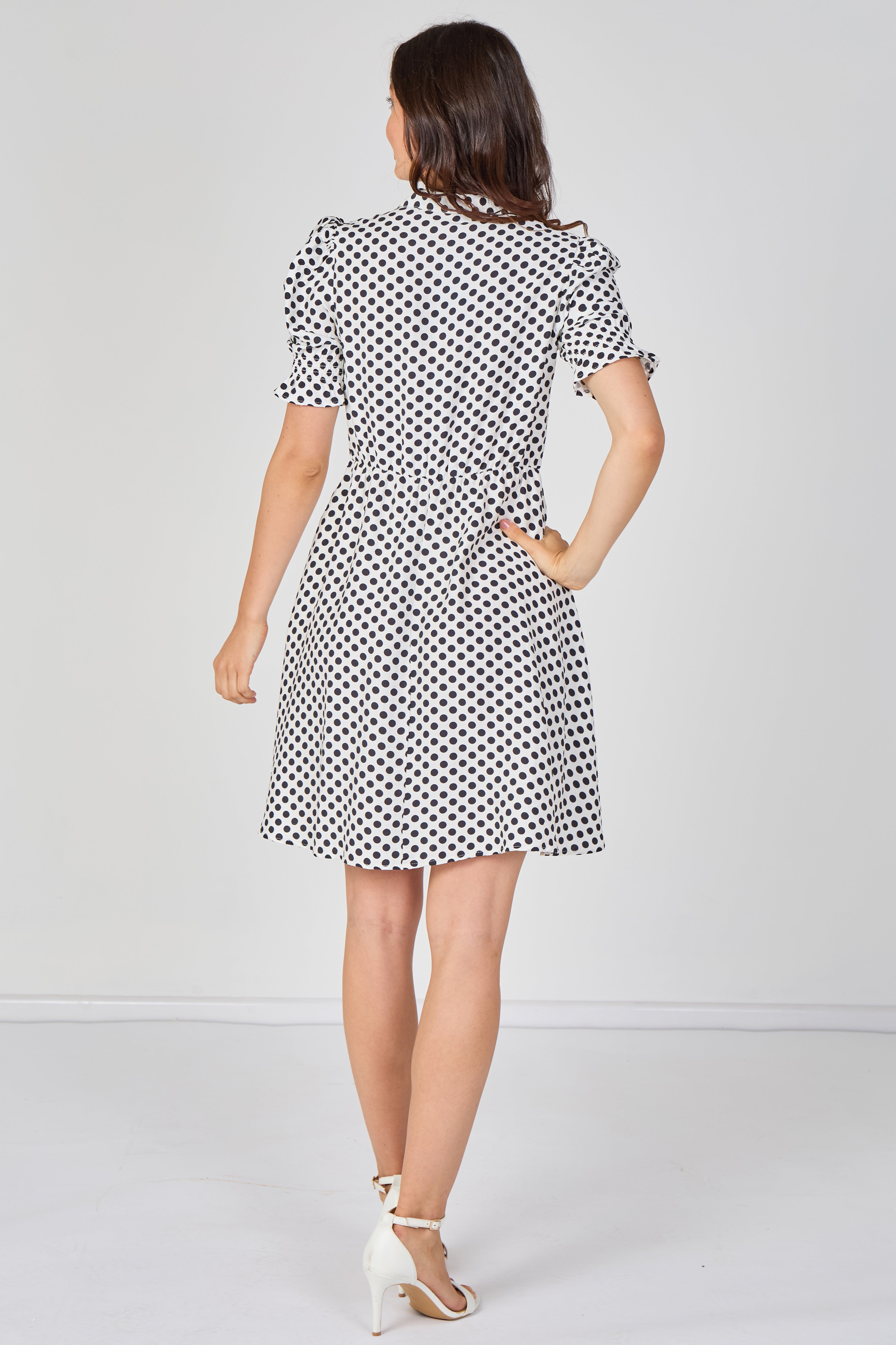 8Pcs Ivory Black Polka Dot Tea Dress