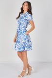 8Pcs White and Blue Floral Print Short Sleeve Shirt Dress