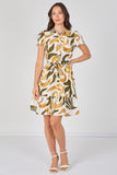 8Pcs Mustard and Olive Abstract Print Short Sleeve Shirt Dress
