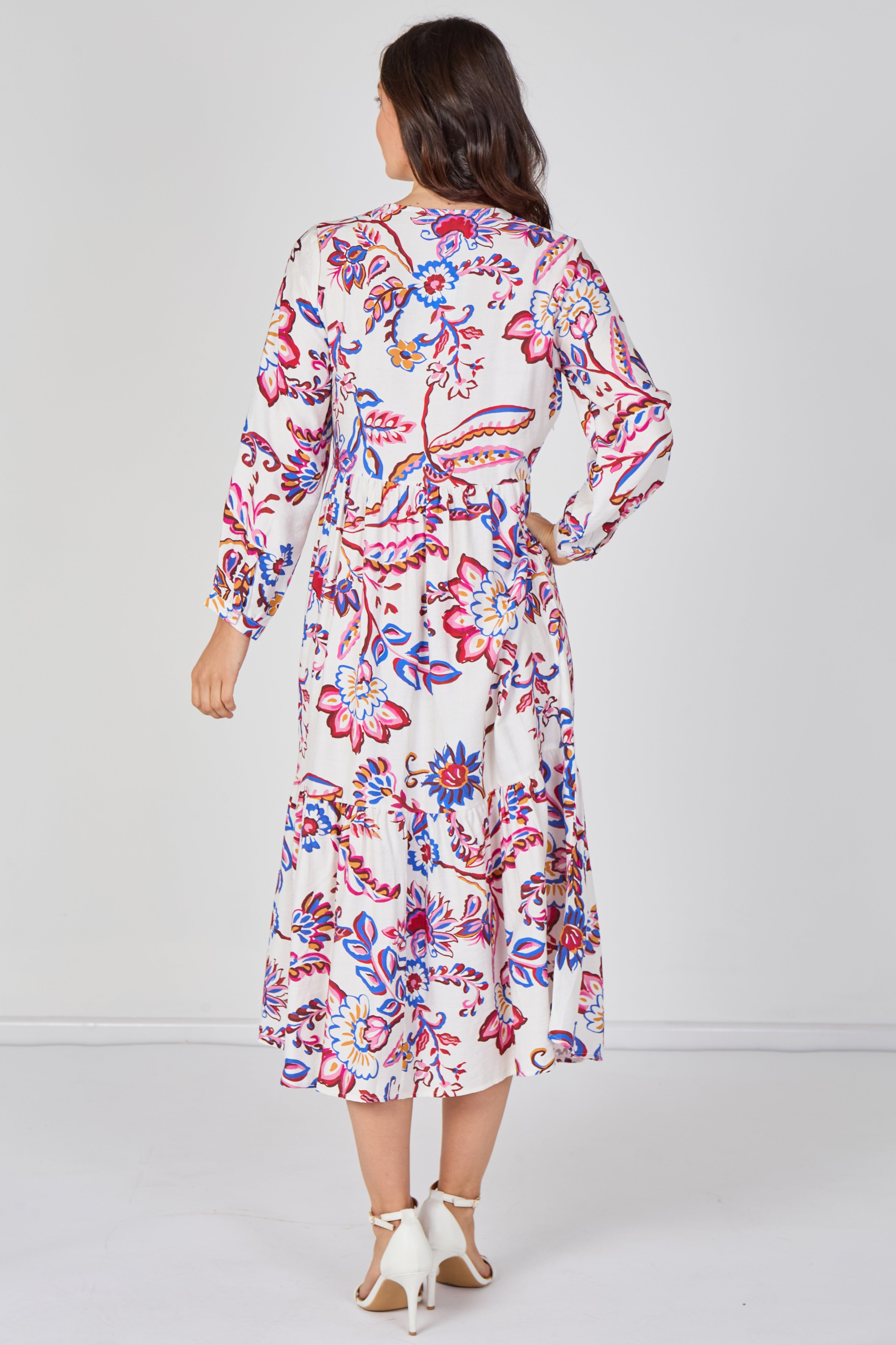 8Pcs Boho Bloom Printed Smock Midaxi Dress