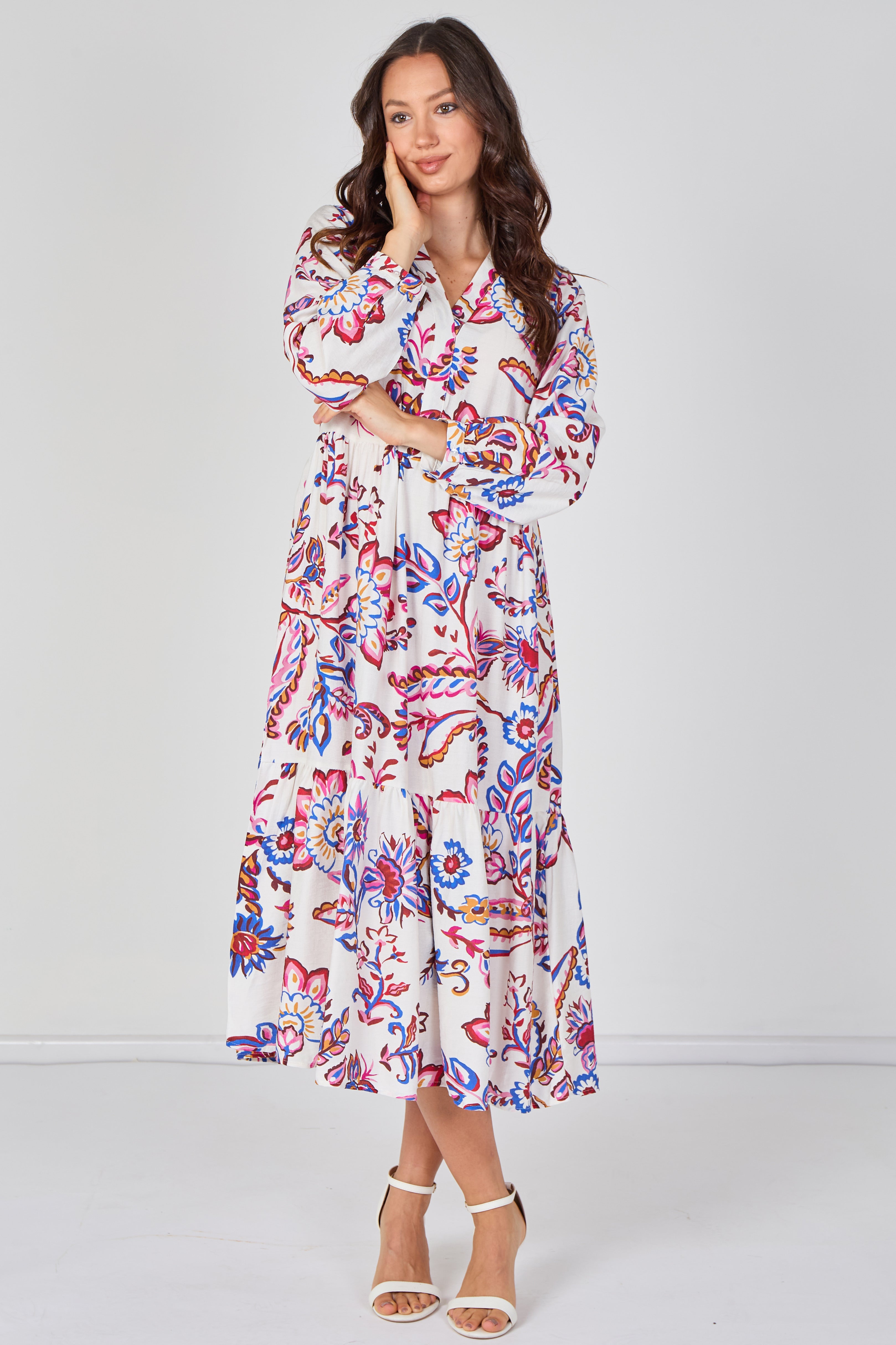 8Pcs Boho Bloom Printed Smock Midaxi Dress