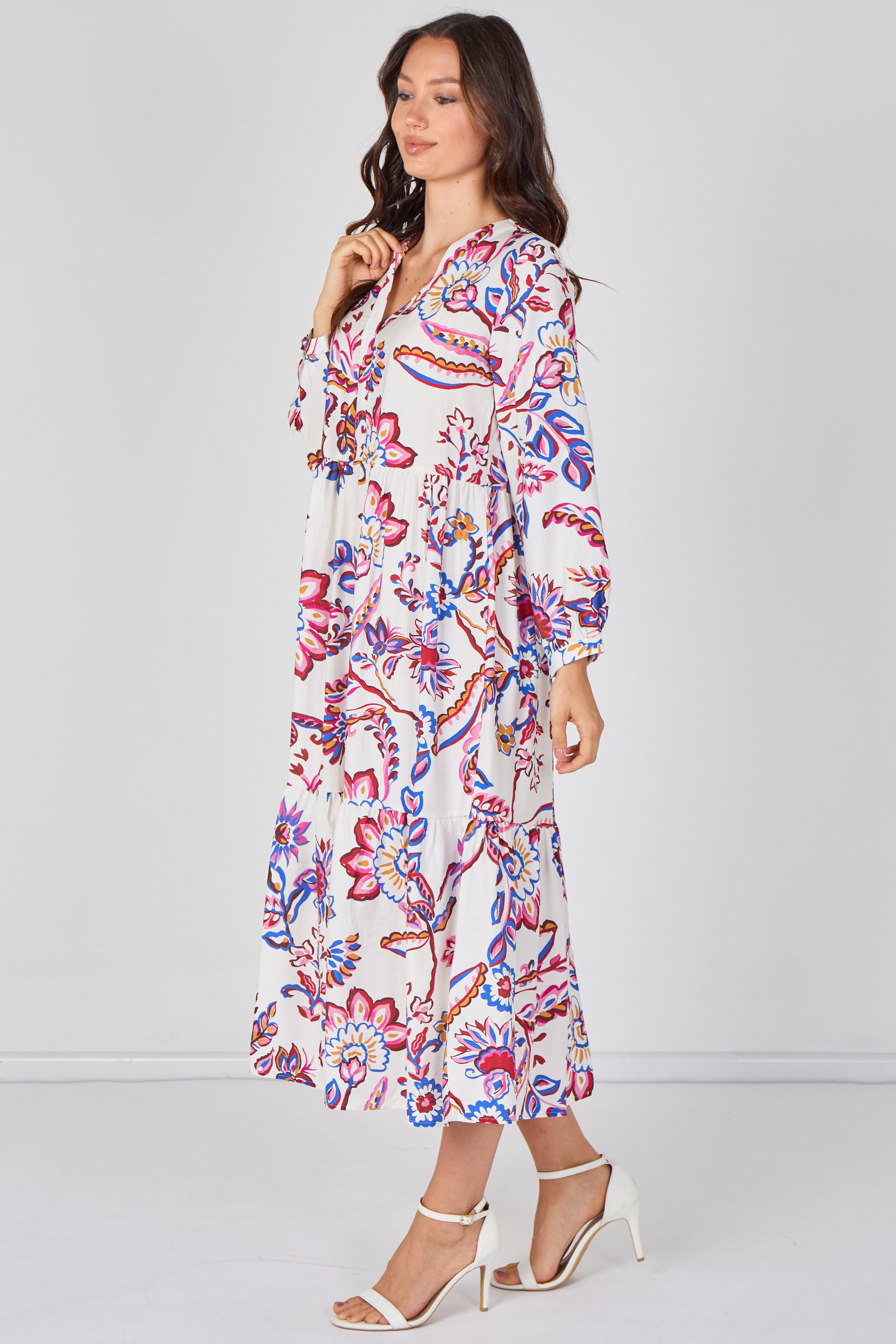 8Pcs Boho Bloom Printed Smock Midaxi Dress