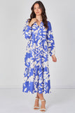 8Pcs Blue Blossom Tiered Smock Midaxi Dress
