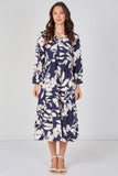 8Pcs Navy Blossom Tiered Smock Midaxi Dress