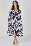 8Pcs Navy Blossom Tiered Smock Midaxi Dress