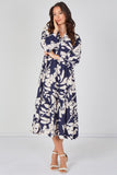 8Pcs Navy Blossom Tiered Smock Midaxi Dress