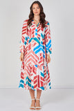 8Pcs Santorini Geo Print Smock Midaxi Dress