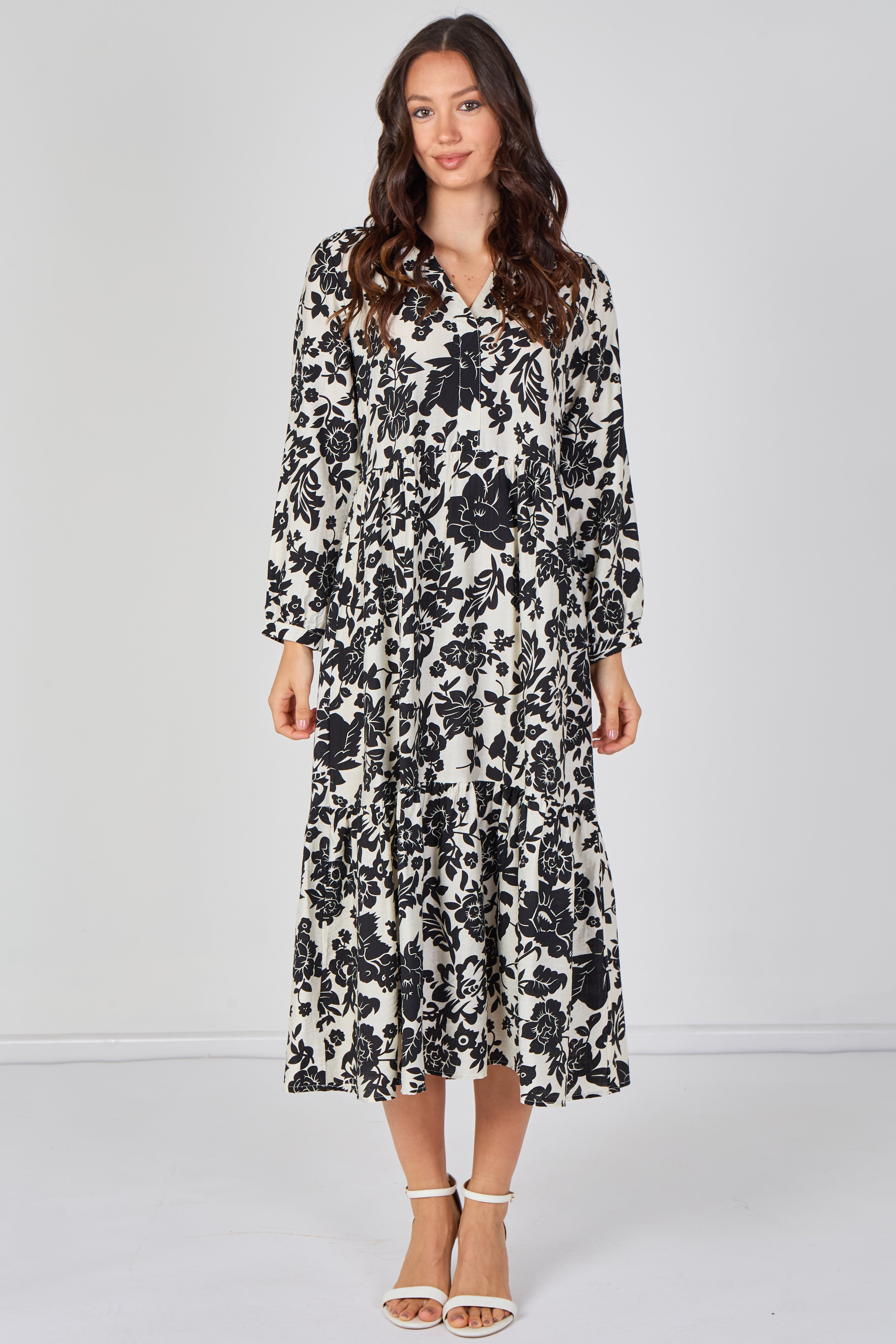 8Pcs Monochrome Bloom Smock Midaxi Dress