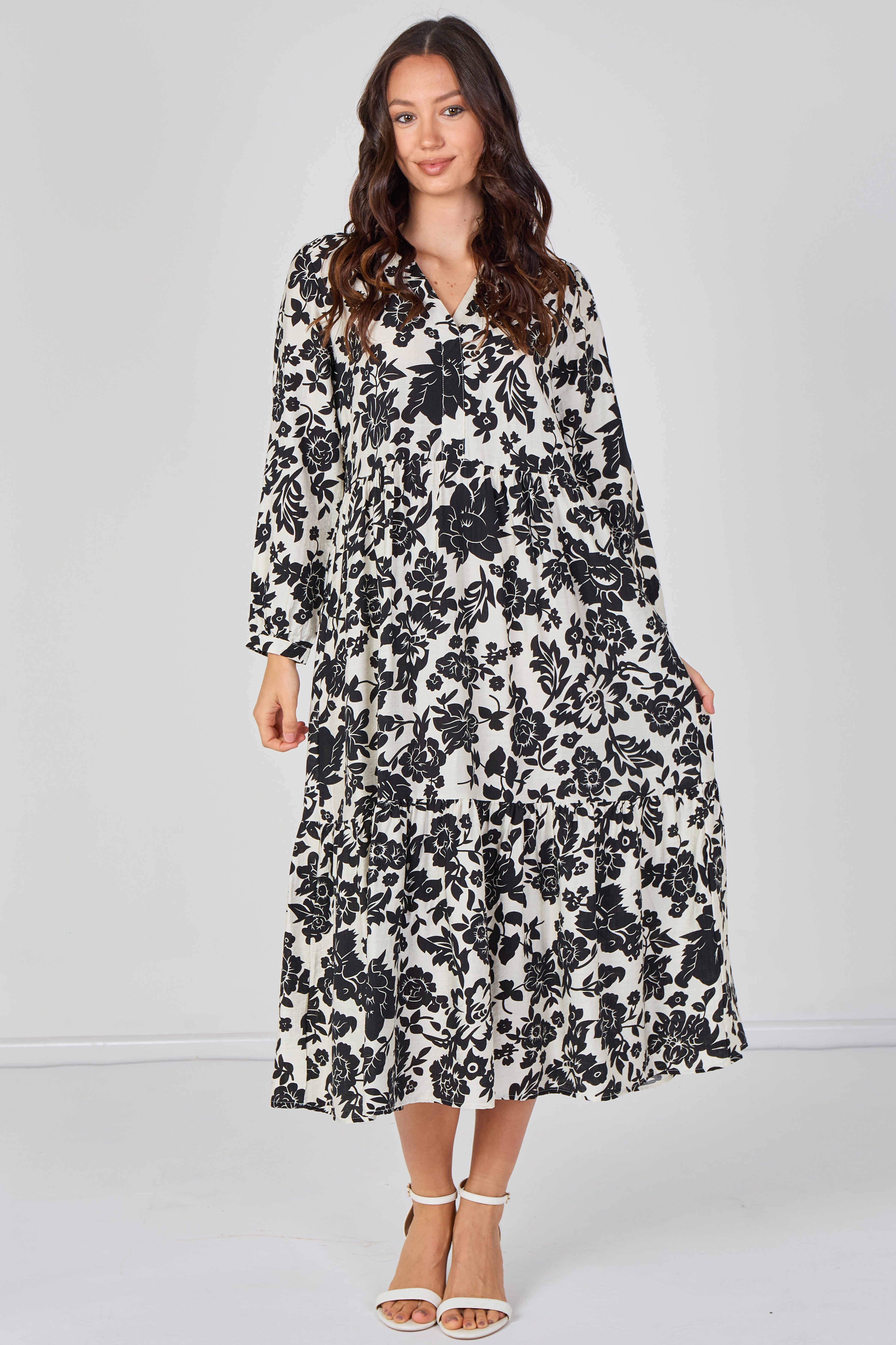 8Pcs Monochrome Bloom Smock Midaxi Dress