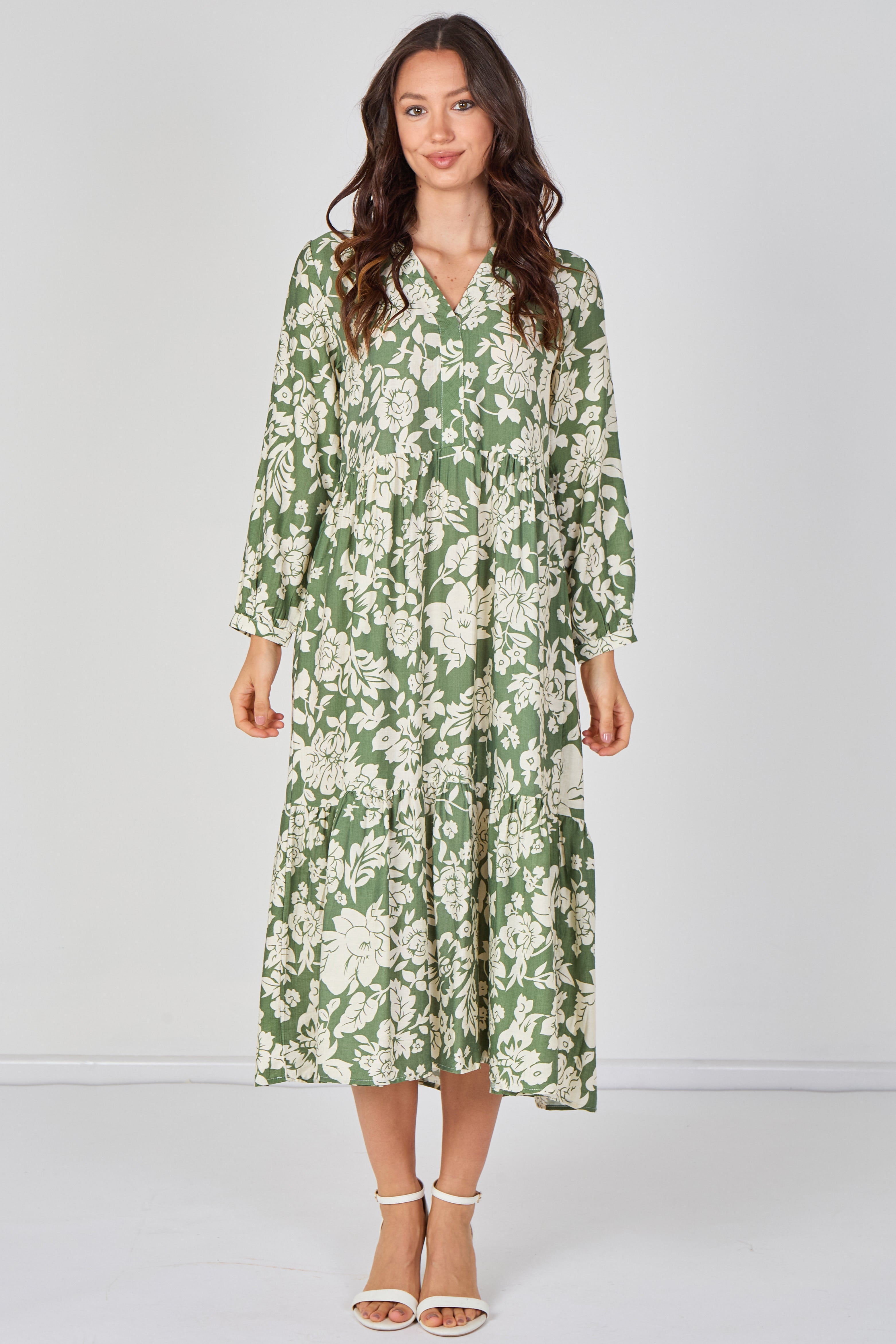 8Pcs Sage Bloom Smock Midaxi Dress