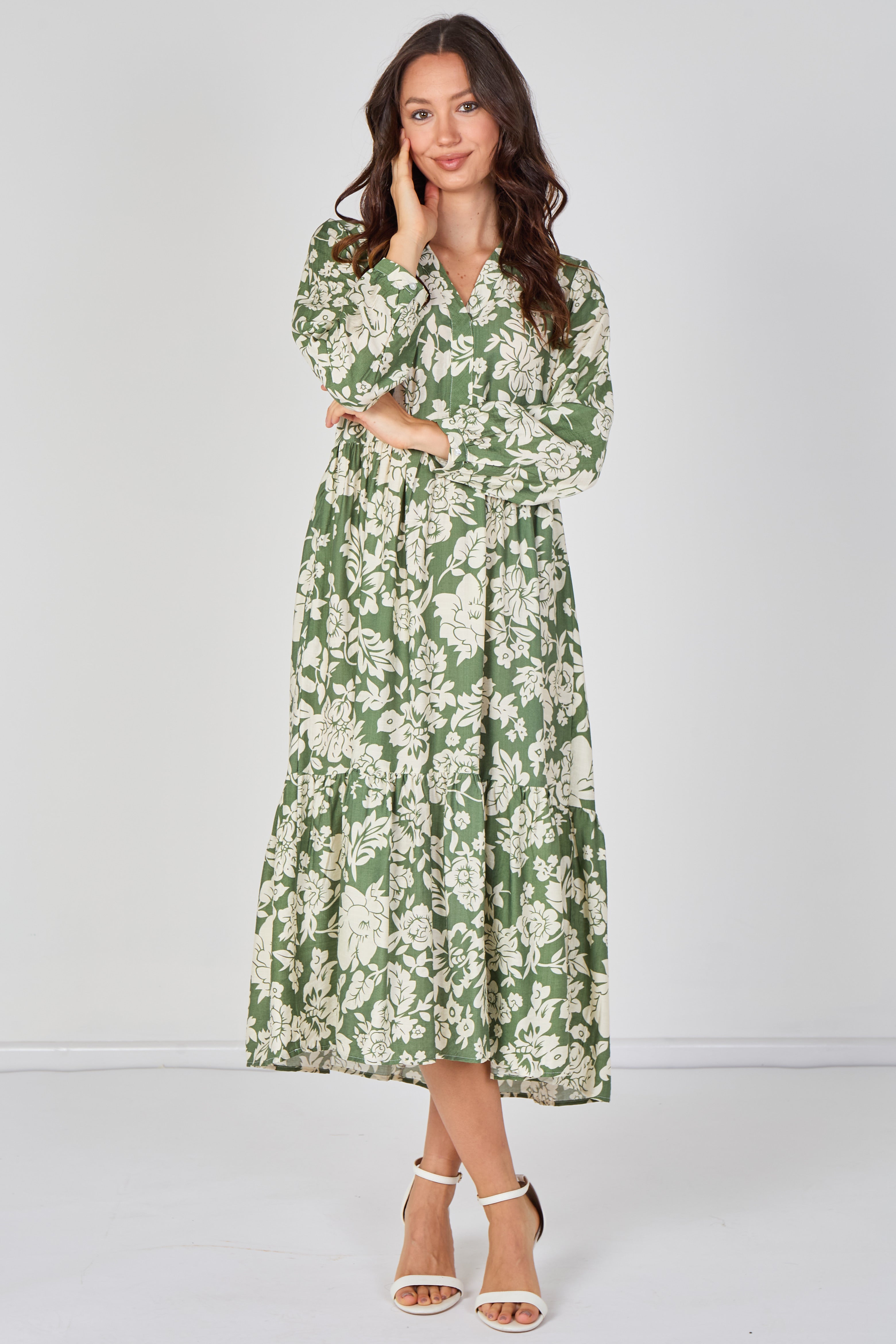 8Pcs Sage Bloom Smock Midaxi Dress