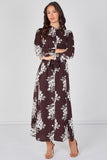 8Pcs Chocolate and White Floral Belted Maxi Shirt Dress