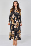 8Pcs Black Iris Floral Belted Maxi Shirt Dress
