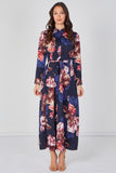 8Pcs Navy Iris Floral Belted Maxi Shirt Dress