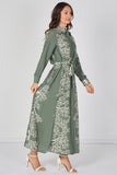 8Pcs Sage Coral Print Belted Maxi Shirt Dress