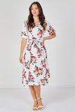 9Pcs White Floral Print Short Sleeve Midi Dress