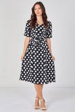 9Pcs Black Polka Dot Short Sleeve Midi Dress