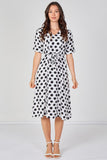 9Pcs White Polka Dot Short Sleeve Midi Dress