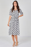 9Pcs White Polka Dot Short Sleeve Midi Dress