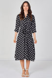 8Pcs Black Polka Dot Quarter Sleeve Tie Waist Midi Dress