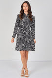 6Pcs Black Geometric Print Long Sleeve Mini Shirt Dress