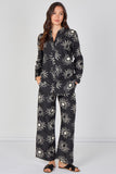 8Pcs Black Sun Print Shirt and Trouser Co-Ord Set
