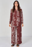 8Pcs Rust Coral Print Shirt and Trouser Co-Ord Set