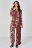 8Pcs Rust Coral Print Shirt and Trouser Co-Ord Set