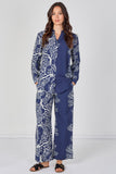 8Pcs Navy Coral Print Shirt and Trouser Co-Ord Set