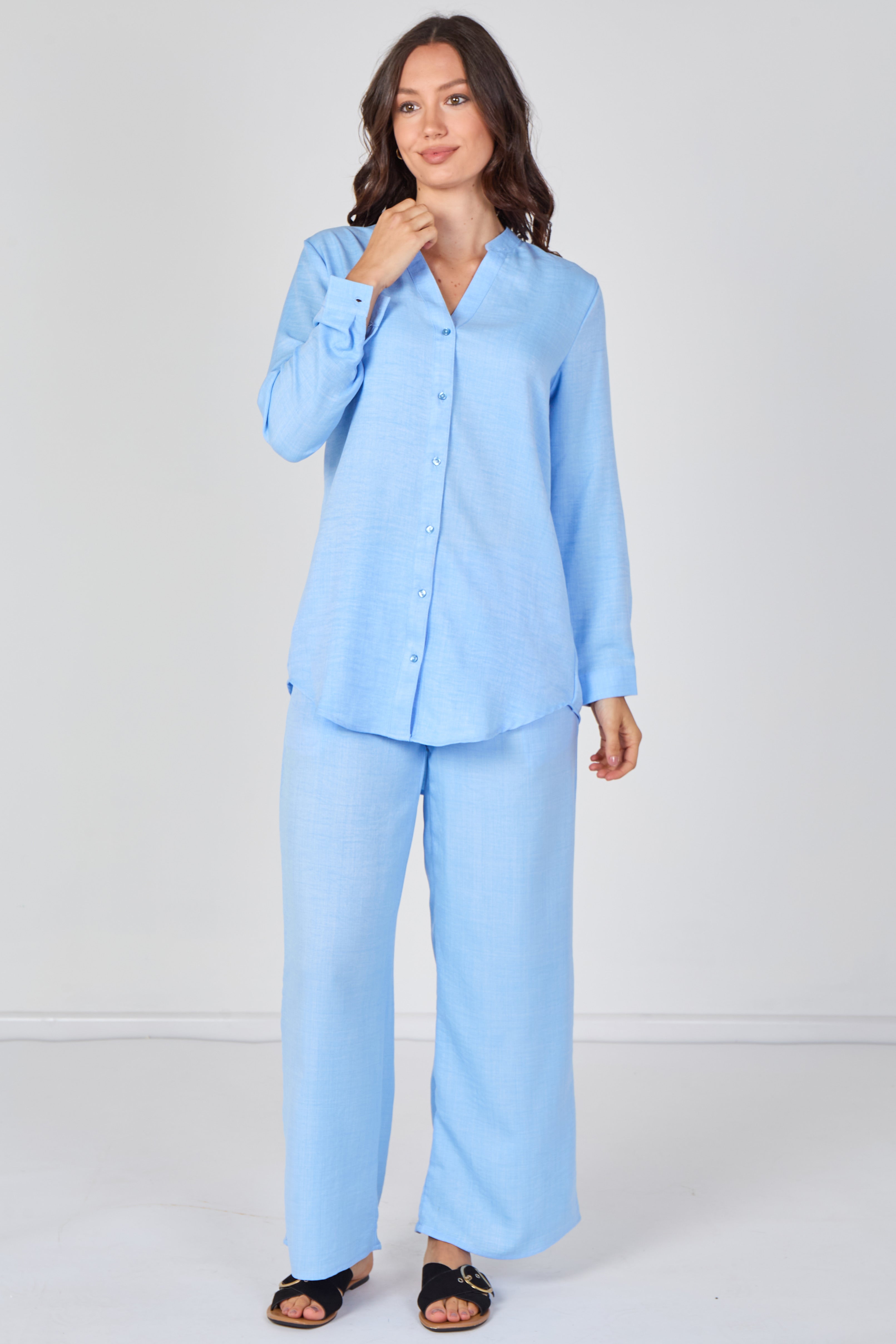 8Pcs Sky Blue Shirt and Trouser Co-Ord Set