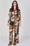 8Pcs Taupe Abstract Print Shirt and Trouser Co-Ord Set