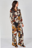 8Pcs Taupe Abstract Print Shirt and Trouser Co-Ord Set