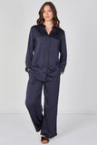 8Pcs Navy Satin Shirt & Straight Leg Trousers Co-Ord Set