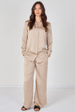8Pcs Beige Satin Shirt & Straight Leg Trousers Co-Ord Set