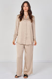 8Pcs Beige Satin Shirt & Straight Leg Trousers Co-Ord Set